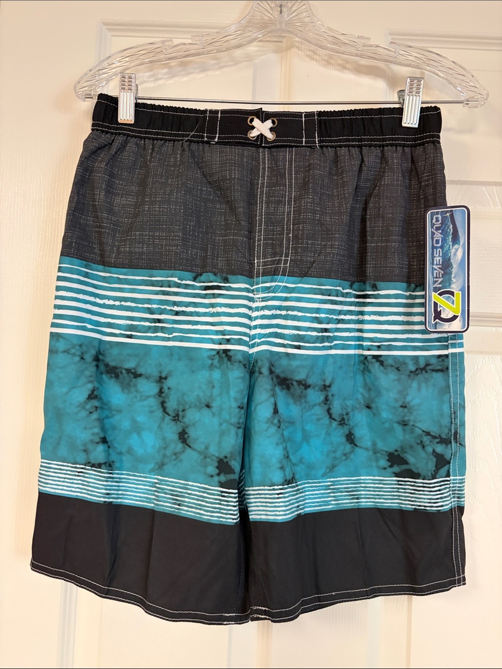Zero Seven Boys Teal & Black Swim Trunks